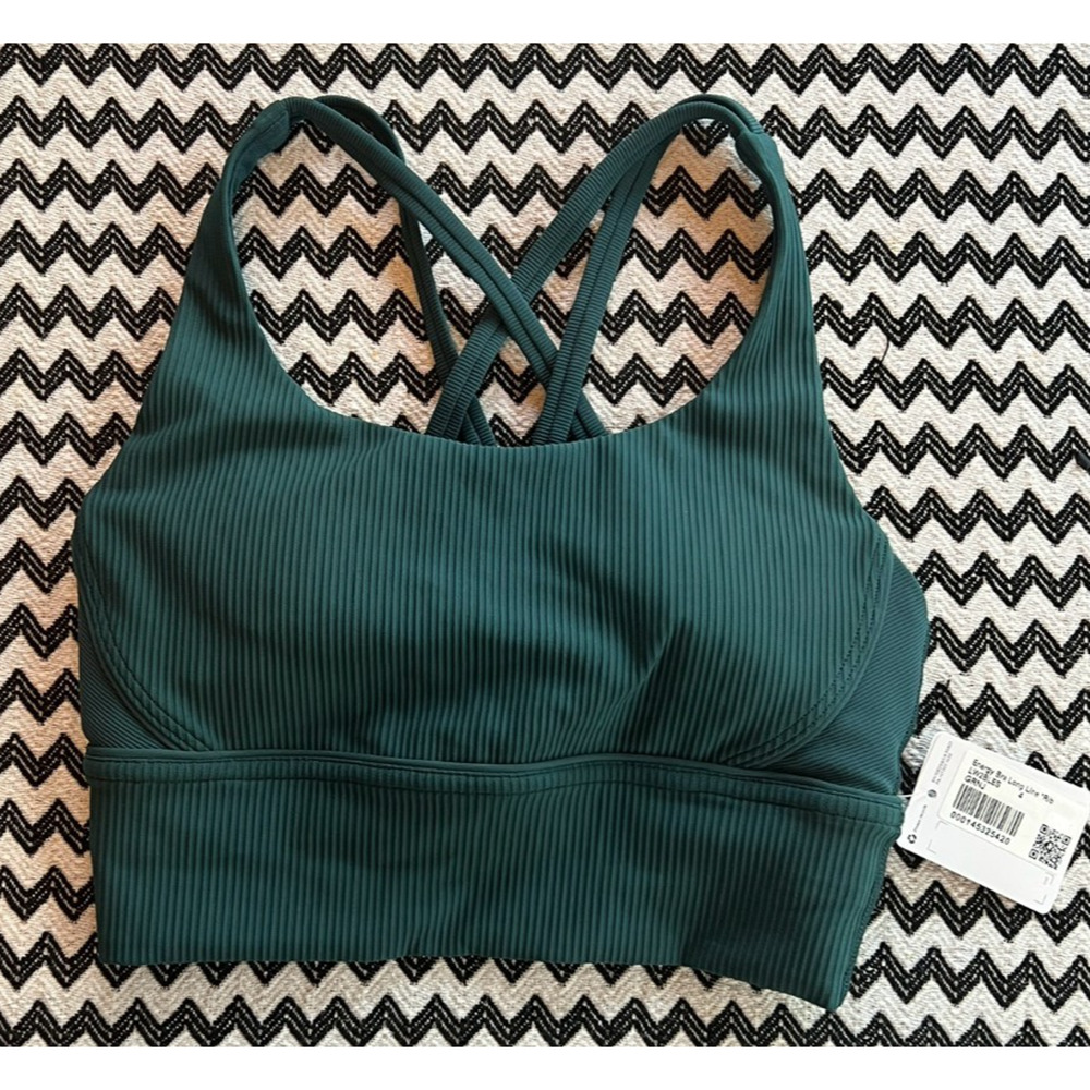NEW Lululemon Energy Longline Bra Ribbed Luxtreme B–D Cups Green Jasper Sz 4
